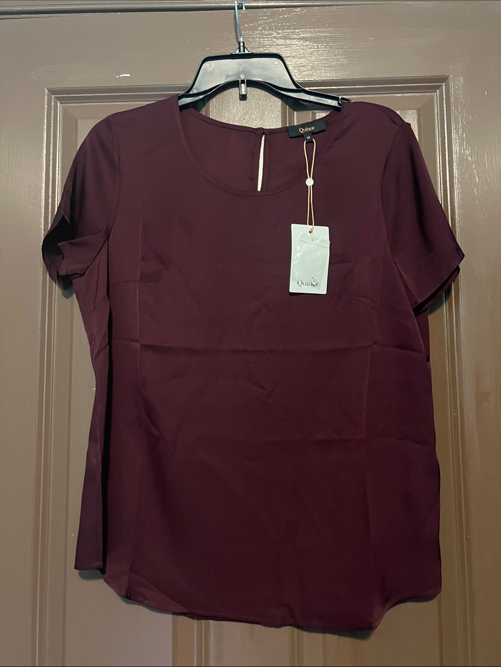 Quince M Women's Short Sleeve Round Neck Blouse - Deep Burgundy